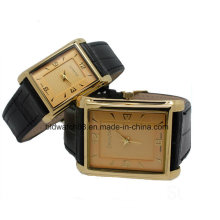 Fashion Square Case Lover Couple Watch in Gold Tone